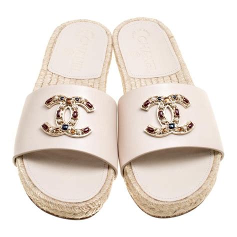 chanel slides beige